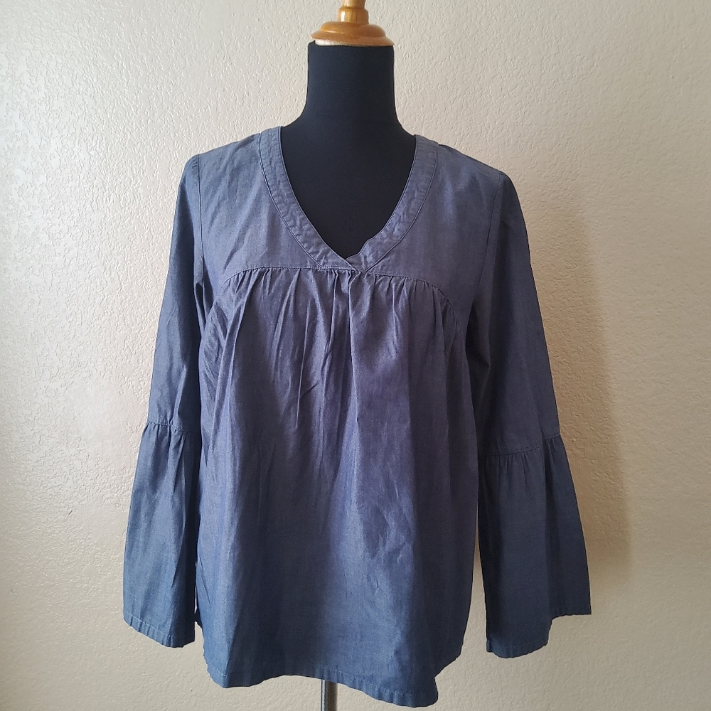 Hayes Chambray Bell Sleeve Boho Peasant Top Size S Blue New